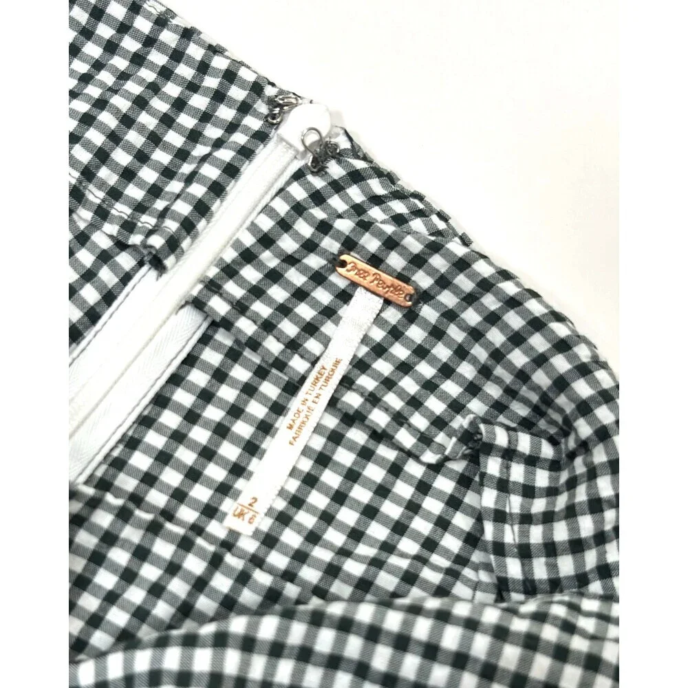 Free People Westside Gingham Seersucker Tie-Waist Pants Black White - Size 2